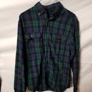 George Men's Casual Green and Navy Plaid Shirt
